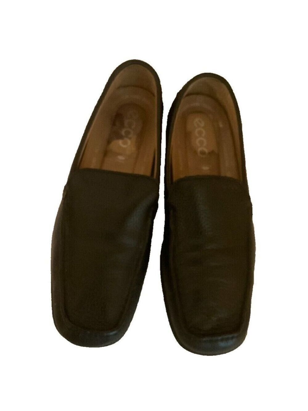 Ecco Shoes Loafers Slip Ons Men Size 8-8.5 Black Leather Upper
